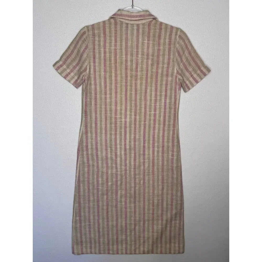 1970s Donal Davies Ireland Linen Wool Stripe Shirt Dress Size Small